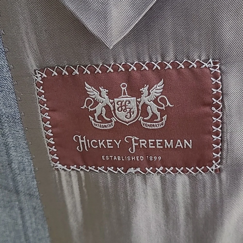 HICKEY FREEMAN Beacon Grey Plaid Worsted Wool Silk Blend 38 R Sport Coat Blazer - Picture 5 of 10